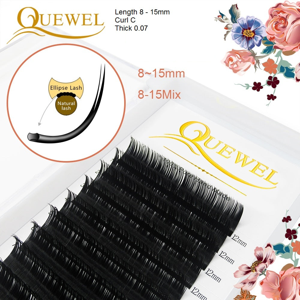 QUEWEL Eyelash Extension Supplies 0.07 C Curl mix 8mm to 15mm Classic Individual Lash Extensions