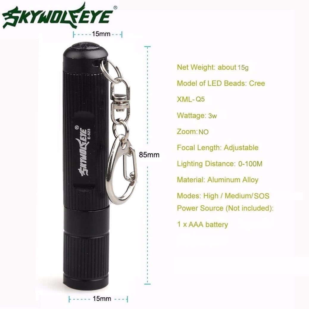 Mini Handheld Flashlights&Torches SKYWOLFEYE E523 3.7- 4.2V 3W 500LM CREE XPE 3 Modes