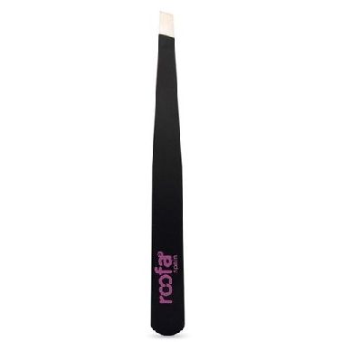 Roofa Spain Deluxe Slant Tip Tweezer Black Stainless Steel Tweezers | Professional Slant Tip For Eyebrows splinter removal, ingrown hair handling | Extra Sharp Hair Removal Tool | For Eyebrow Shaping | For Men And Women