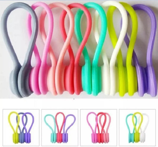 Magnetic Cable Ties 3 PCS Reusable Silicone Cable Organizer – Magnetic Cord Holder for Earphones, USB Cables, Wire Management, Fridge Magnet Clips for Home, Office & School