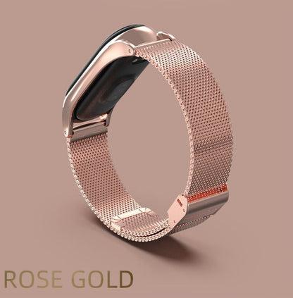 Strap Belt For Xiaomi Mi Band 3/4 Universal Metal Stainless Steel Buckle Milanese Watch Band(Rose Pink)