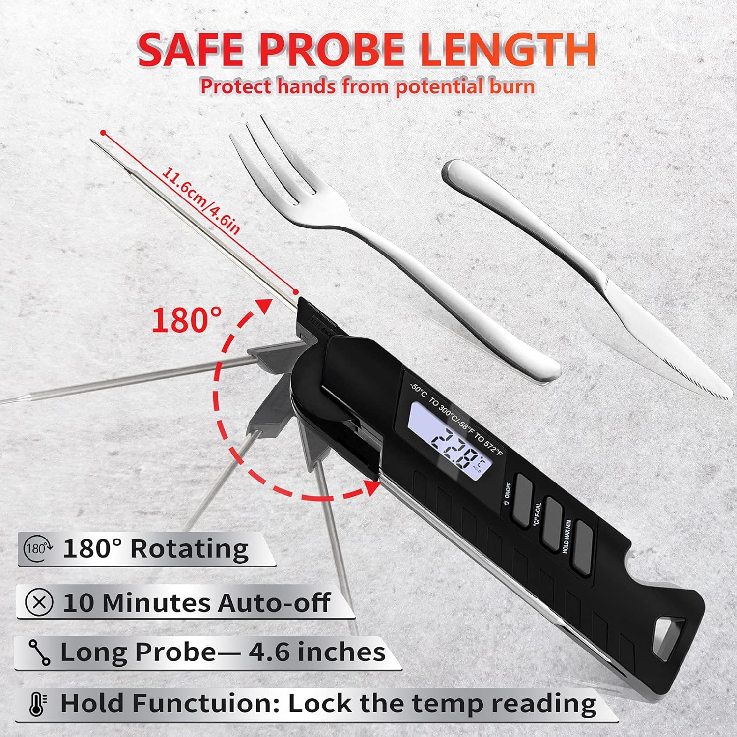 Maxuni Meat Thermometer, Digital Instant Read Meat Thermometer for Cooking and Grill, Waterproof Kitchen Thermometer with Backlight, Fast Cooking Thermometer for Grilling BBQ