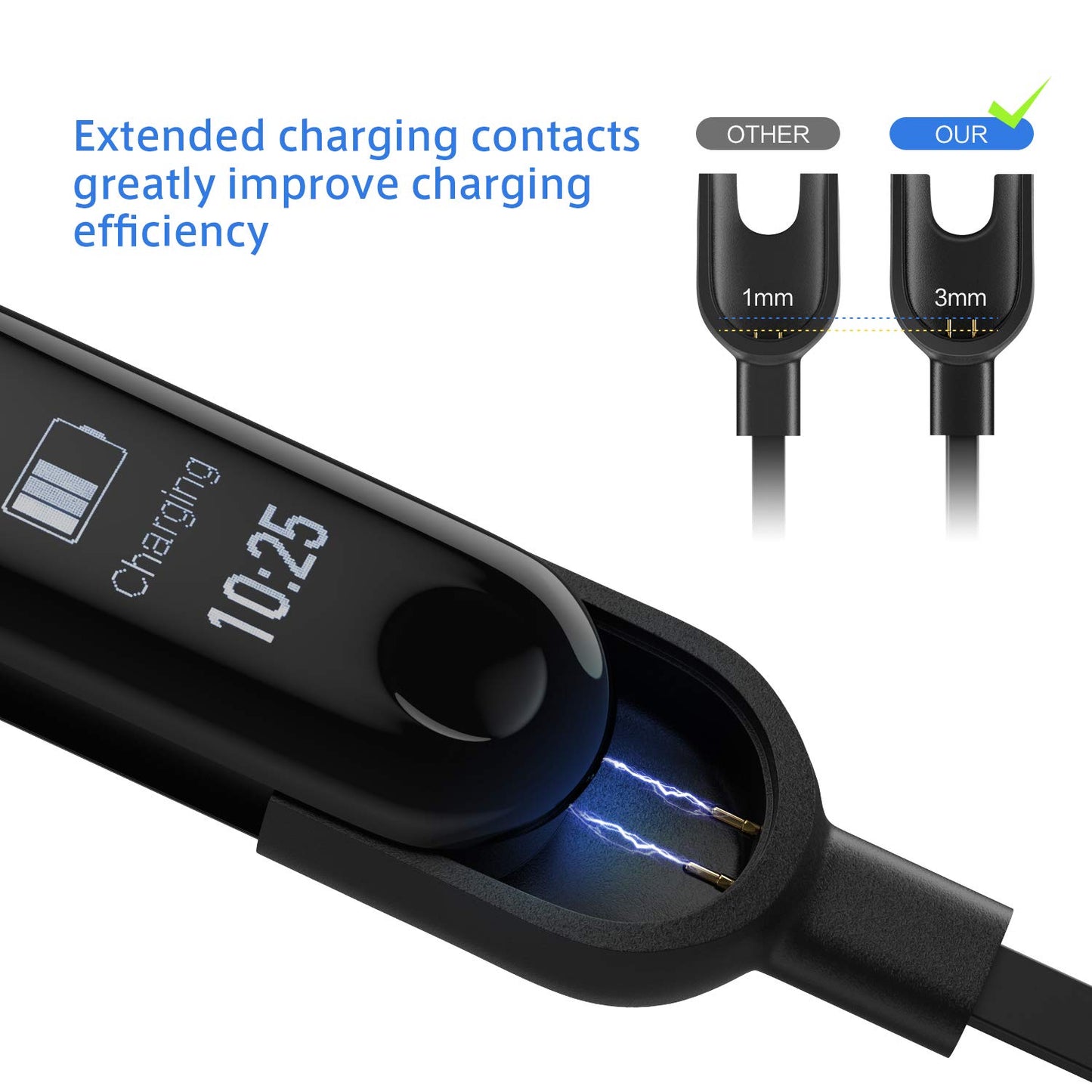 Xiaomi Mi Band 3 Charging Cable Mi 3 hi Quality Premium Product Black (Smart Fitness Watch Not included)