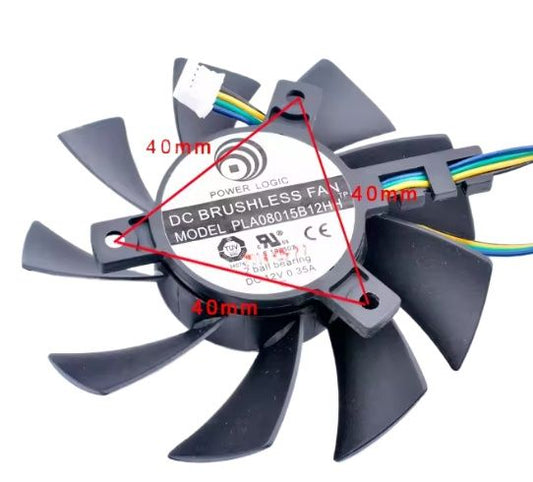 PLA08015B12HH Diameter 75mm, hole pitch 40mm DC12V 0.35A 4 lines 4pin Double ball bearing cooling fan for graphics card