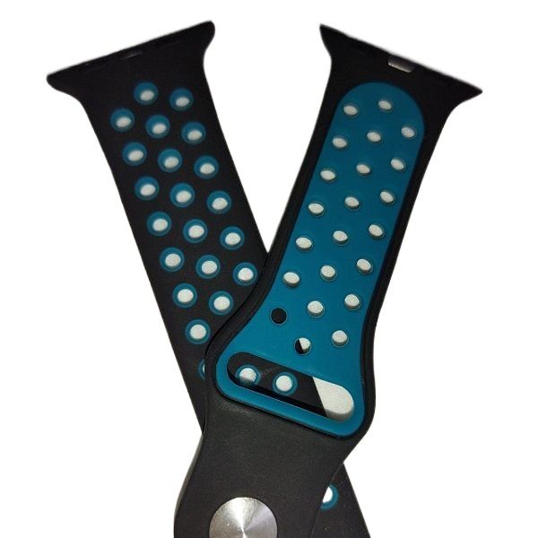 unique Color new fashion Perforated Sport Band made of soft silicone with smooth finish Black with deep sea green holes for 38mm 40mm 41mm