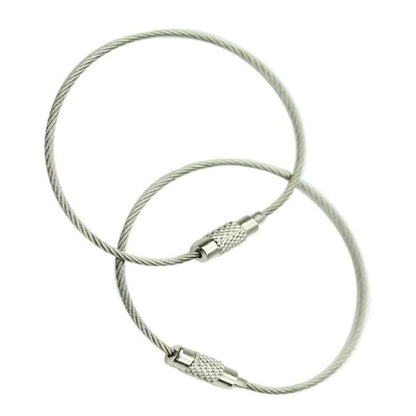 2 pcs Stainless Steel Wire Keychain Screw Lock Cable Ring 20cm x 2mm – Premium Heavy Duty Key Ring for Outdoor Hiking, Camping & Travel