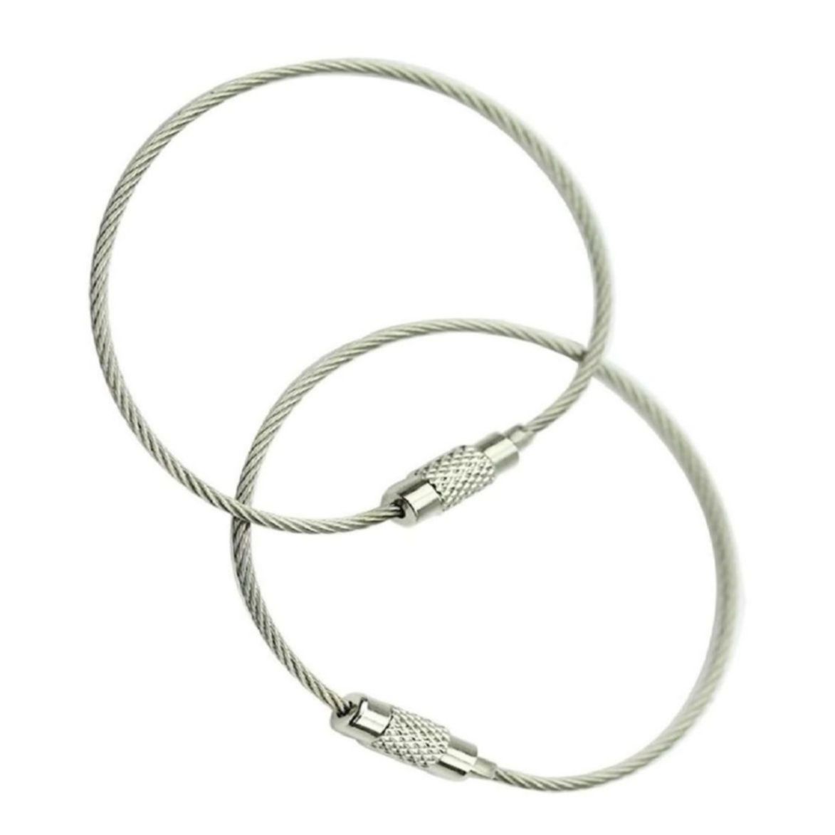 2 pcs Stainless Steel Wire Keychain Screw Lock Cable Ring 20cm x 2mm – Premium Heavy Duty Key Ring for Outdoor Hiking, Camping & Travel