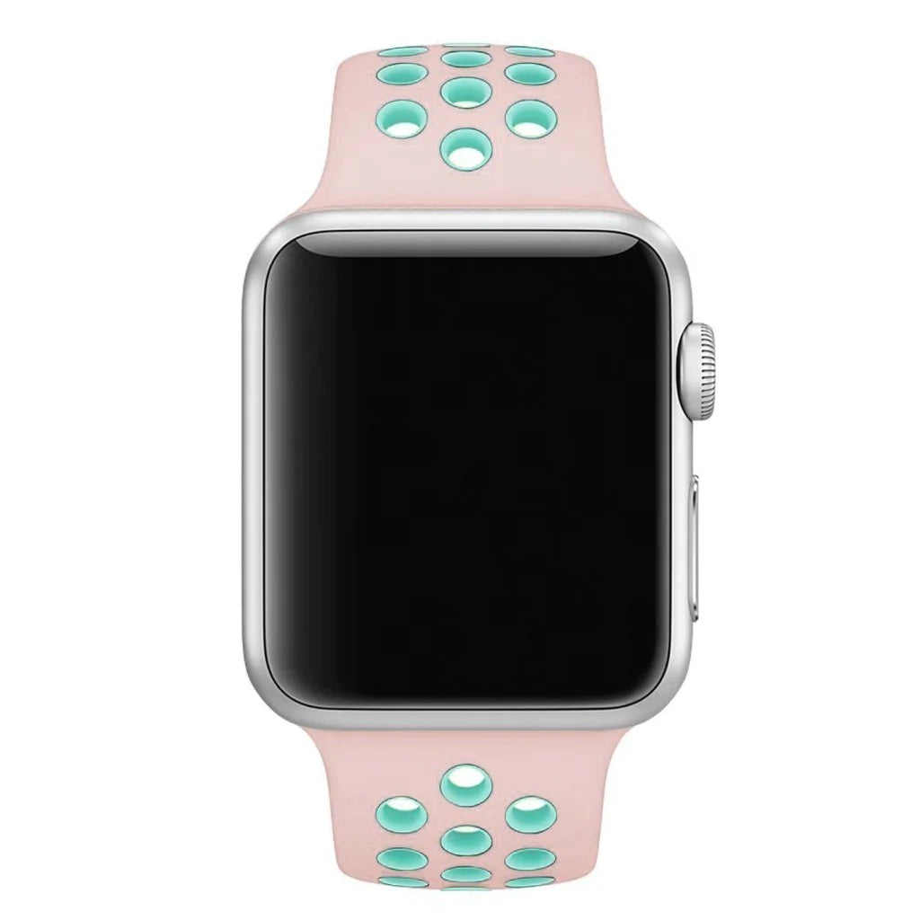 unique Color new fashion Perforated Sport Band made of soft silicone with smooth finish- Pink / Green tea pink for 38mm 40mm 41mm