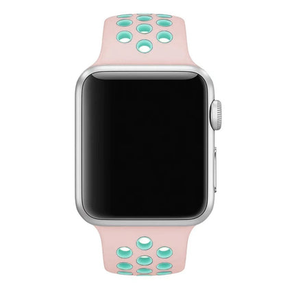 unique Color new fashion Perforated Sport Band made of soft silicone with smooth finish- Pink / Green tea pink for 38mm 40mm 41mm