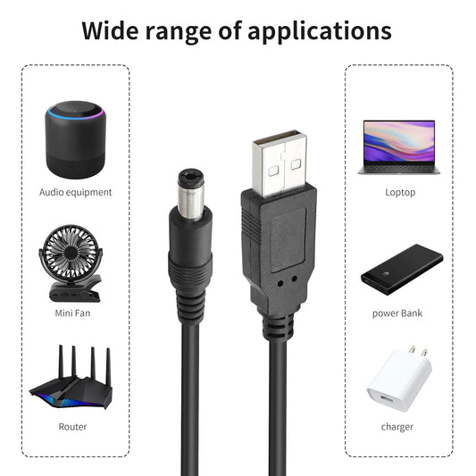 2 Ft USB to Dual DC Splitter Cable 5V – USB to 2 DC 5.5x2.1mm Barrel Jack Power Cable for Router, LED Light, Fan & Small Appliances