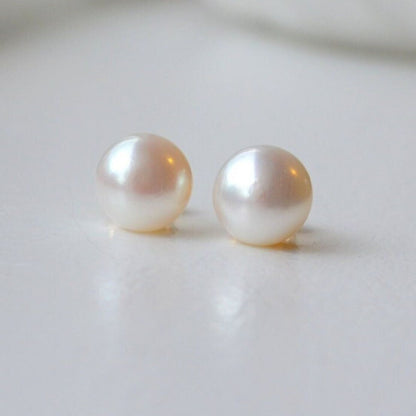 White Freshwater Pearl Stud Earrings 10mm for Women & Girls – Elegant Fashion Jewelry