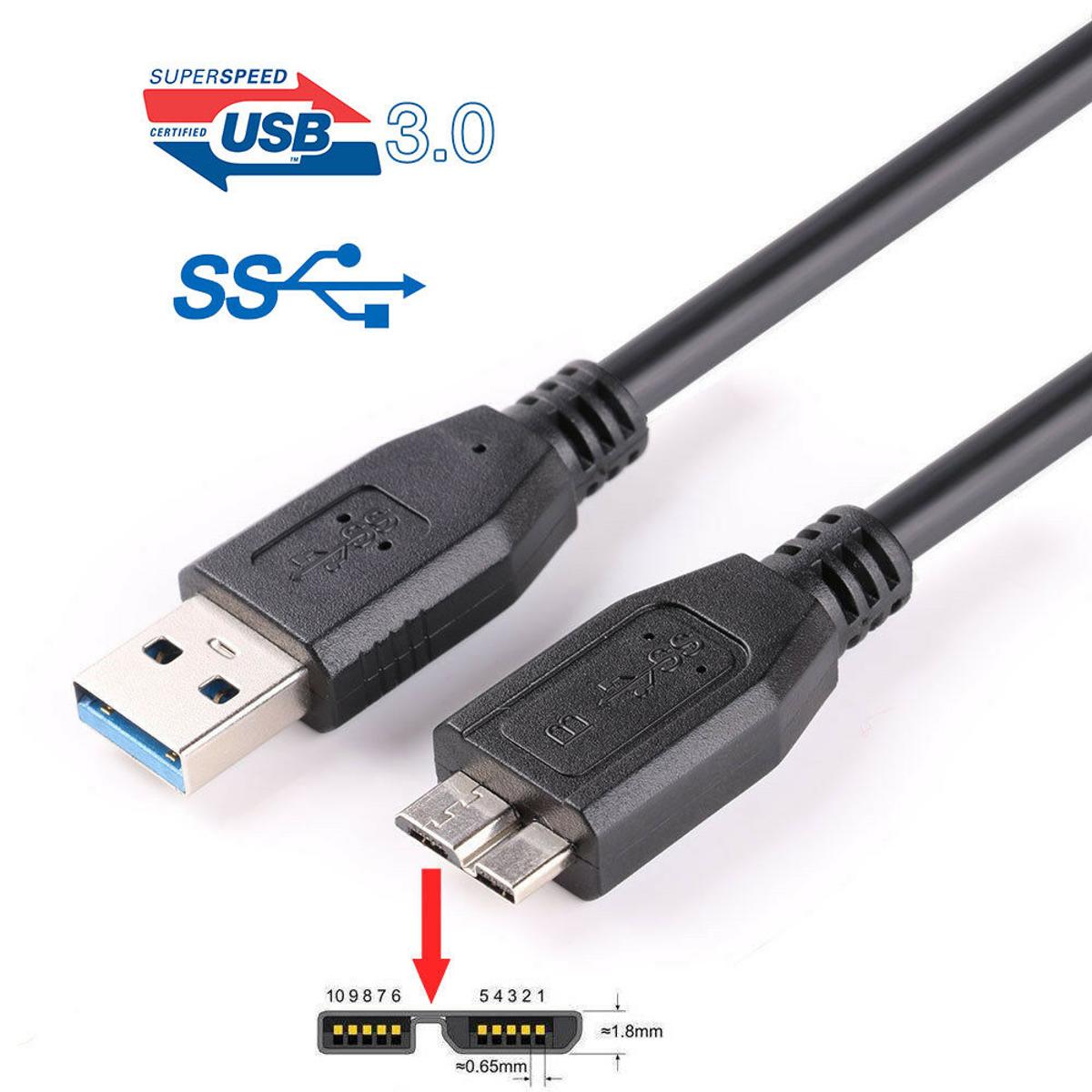 USB 3.0 A to Micro B SuperSpeed Cable for WD/Seagate/Toshiba/Samsung/Hitachi External Hard Drives- Black 30cm