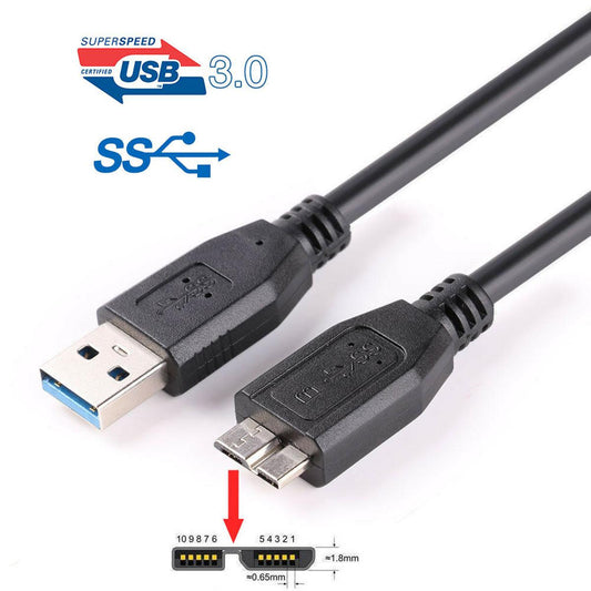 USB 3.0 A to Micro B SuperSpeed Cable for WD/Seagate/Toshiba/Samsung/Hitachi External Hard Drives- Black 30cm