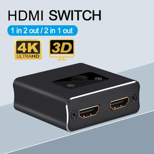 HDMI Switch,HDMI 2.0 Splitter 2 X 1/1 X 2. No External Power Required, Aluminum Alloy,60Hz,Support 4K 3D HD 1080P KVM Switcher