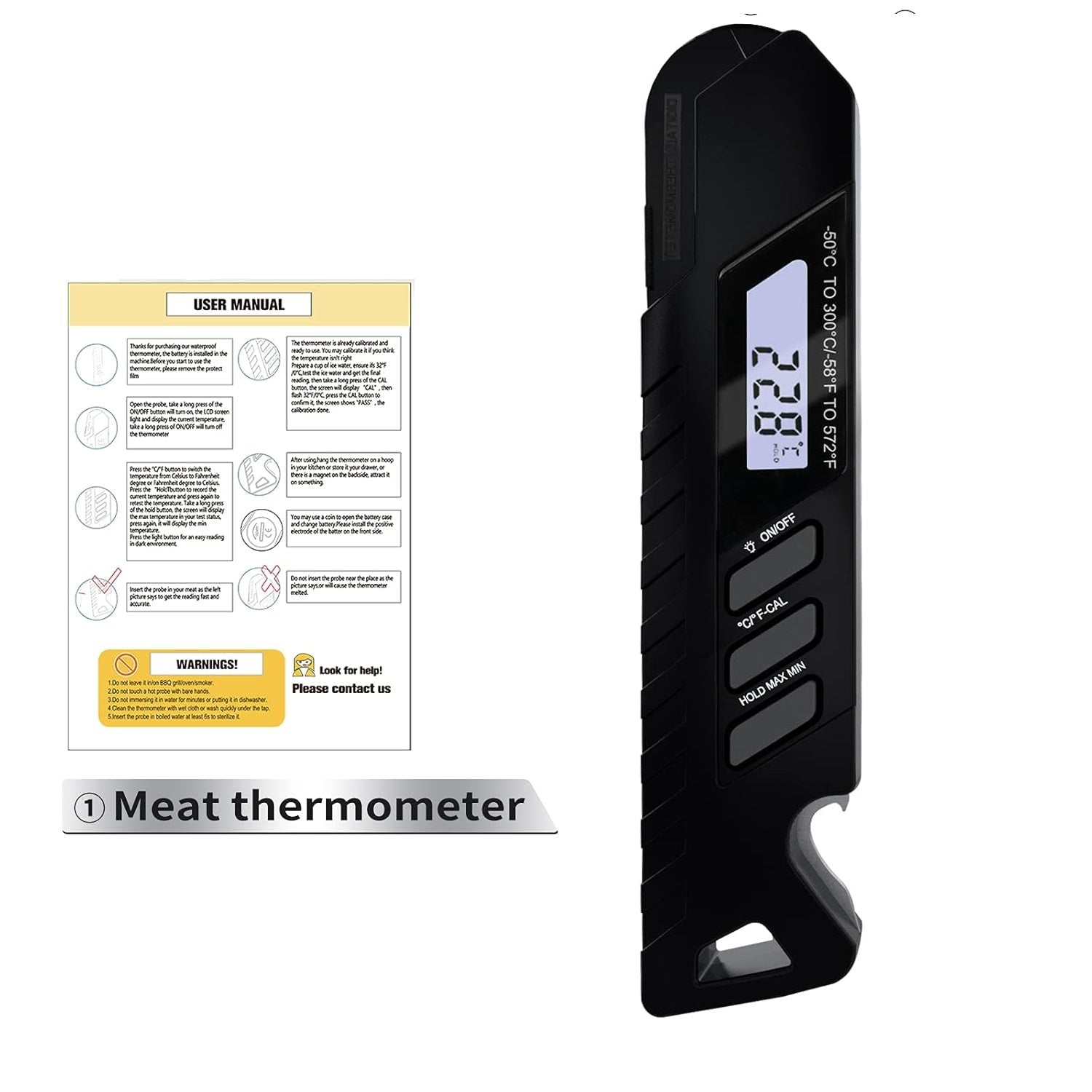 Maxuni Meat Thermometer, Digital Instant Read Meat Thermometer for Cooking and Grill, Waterproof Kitchen Thermometer with Backlight, Fast Cooking Thermometer for Grilling BBQ