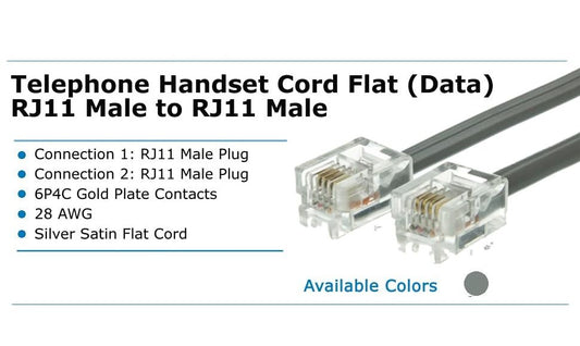 Telephone Hand set Cord Flat Data RJ11 Male RJ11 male 1.5 metter
