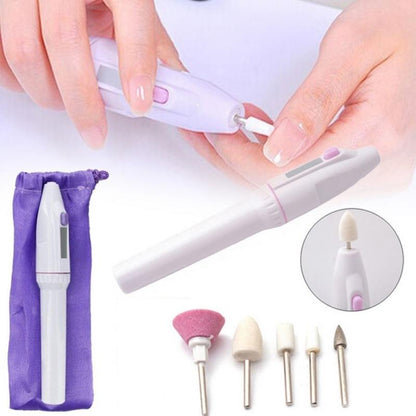Electric Nail Grinder Polisher Manicure Set, Mini Nail Grinder Polisher kit Manicure Pedicure Machine Tool with 5Pcs Bits for Removing Dead Skin