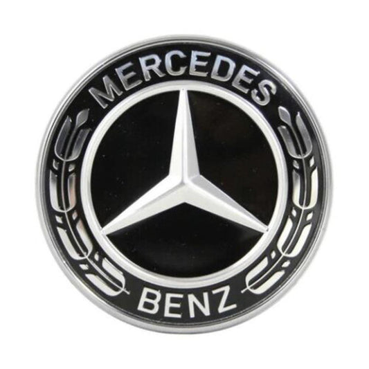 Silver Black Flat Laurel Wreath Badge Mercedes 55mm logo