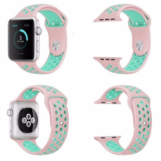 unique Color new fashion Perforated Sport Band made of soft silicone with smooth finish- Pink / Green tea pink for 38mm 40mm 41mm