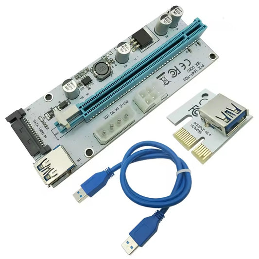 008S PC PCIe PCI-E PCI Express Riser Card 1x to 16x USB 3.0 Data Cable SATA to 4Pin IDE Molex Power Supply for BTC Miner Machine