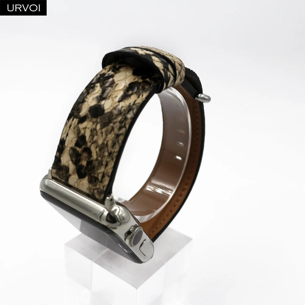 URVOI Leather band for Apple Watch series 10 9 8 7 6 SE 5 4 printing strap for iWatch 42mm-S10 38 40 41mm PU leather microfiber with python modern