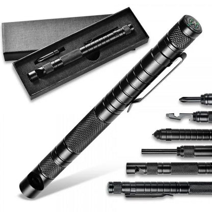 Pen Emergency Metal Tool Survival Kit Compass Whistle Camping Hiking Outdoor Emergency fire starter Screw Driver Cuter etc. the perfect gift for him A One