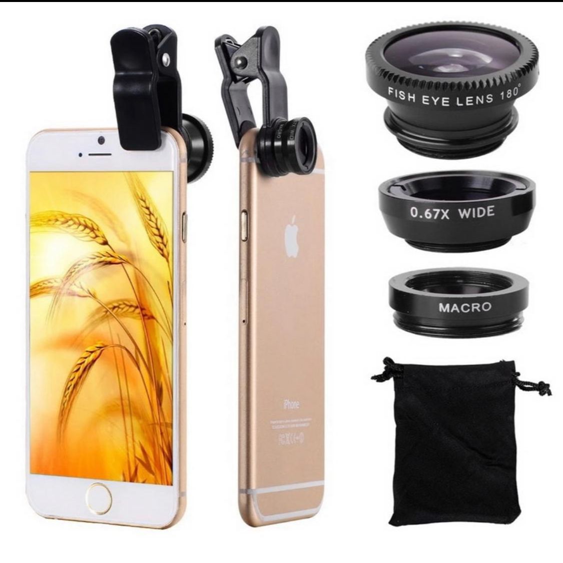Fish Eye Lens 3 In 1 Metal Mobile Lenses Fish Eye Clip-On Wide Angle Camera Lens for Phone – Compatible with All Smartphones, Tablets, iOS & Android