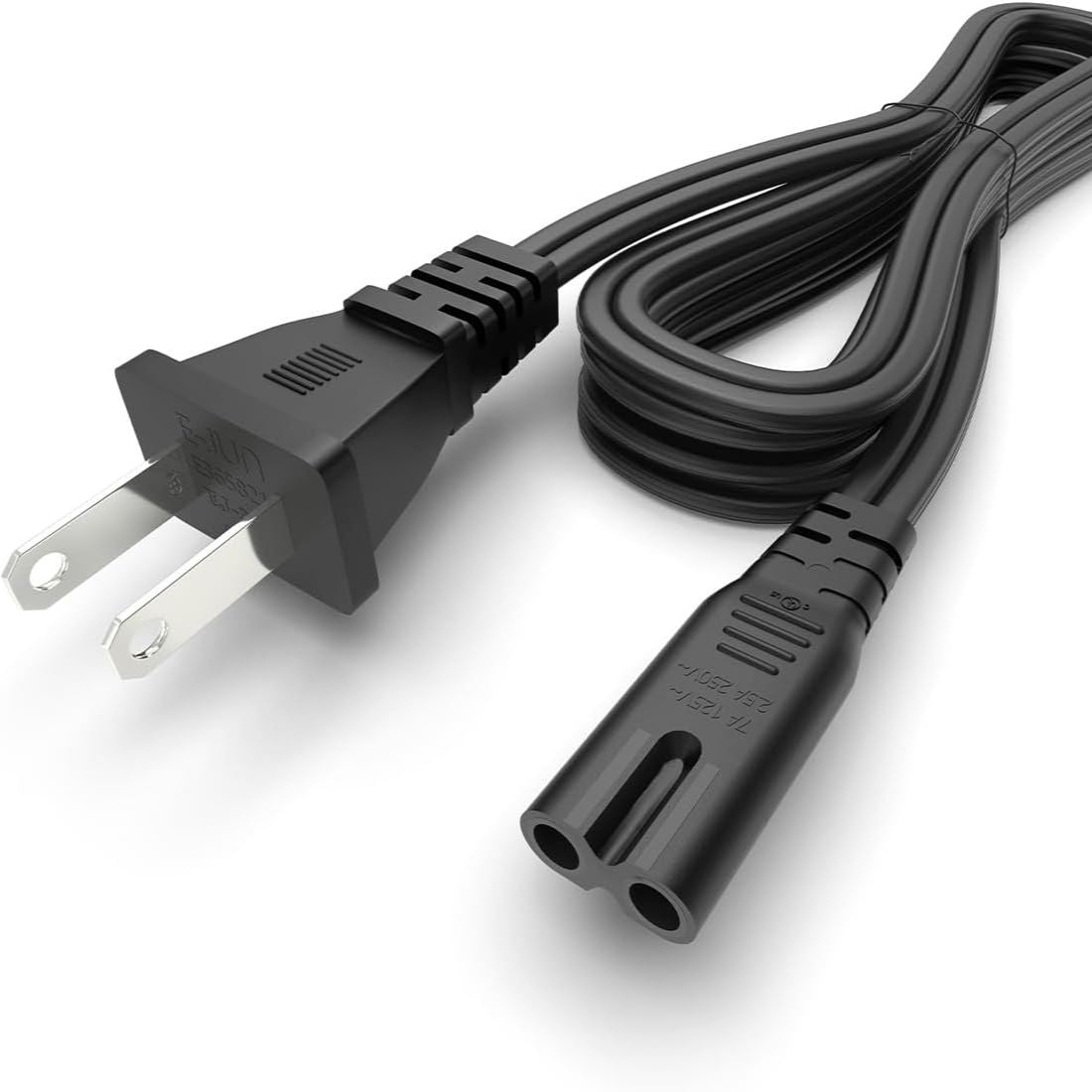2-Pin AC Power Cable Cord – 6-Foot Heavy-Duty (Black, 100% Branded Copper)  Universal Power Cord for Laptops, LED TVs, Printers, PCs, PlayStation, Recorders & Cameras