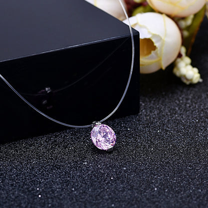 Pink Zircon Invisible Pendant Transparent Fishing Line Necklace