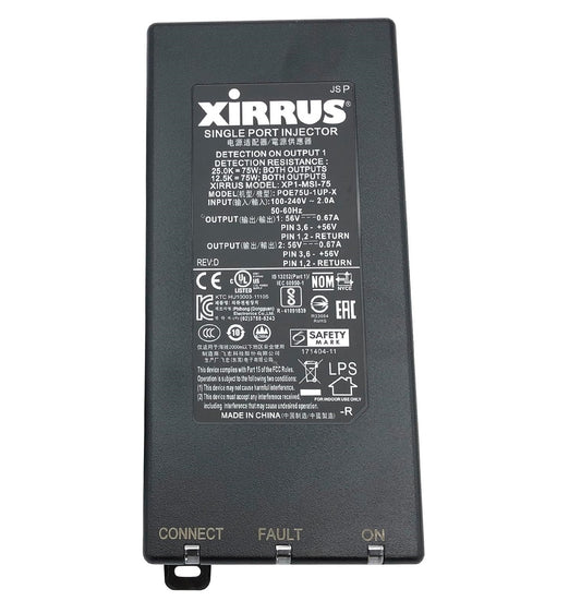 XIRRUS  75W Single Port PoE Injector 56V 0.67A Gigabit Ethernet Power Adapter 100-240V Dual Pin Output POE 3,6 or 4,5