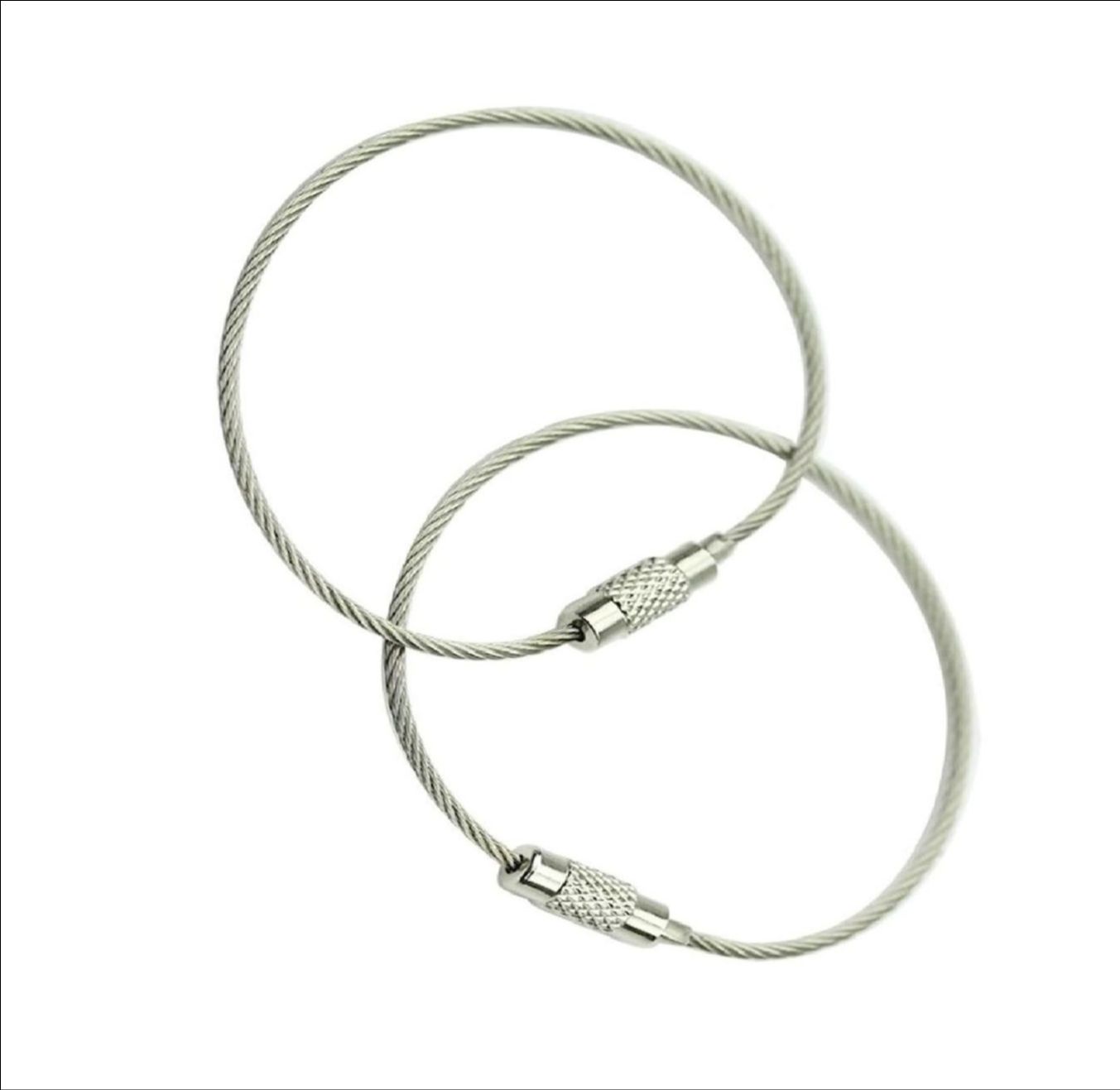 2 pcs Stainless Steel Wire Keychain Screw Lock Cable Ring 20cm x 2mm – Premium Heavy Duty Key Ring for Outdoor Hiking, Camping & Travel