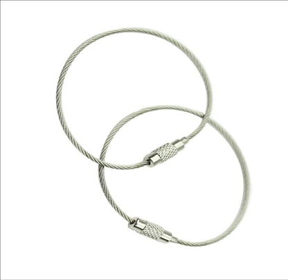 2 pcs Stainless Steel Wire Keychain Screw Lock Cable Ring 20cm x 2mm – Premium Heavy Duty Key Ring for Outdoor Hiking, Camping & Travel