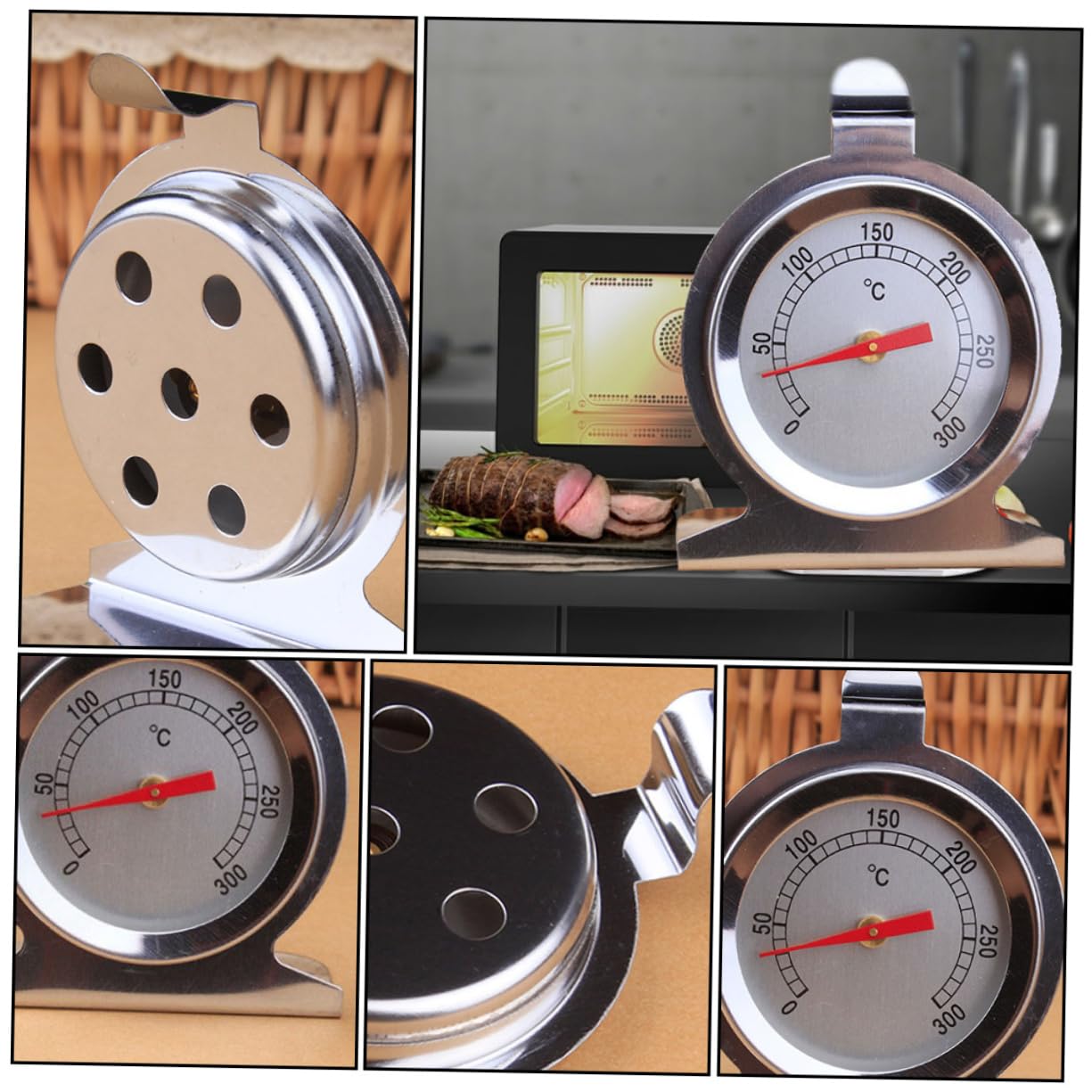 Oven Thermometer Stainless Steel Food Meats Cake Baking Temperature Gauge Glass Dial Cookware Meter Chef Gadget