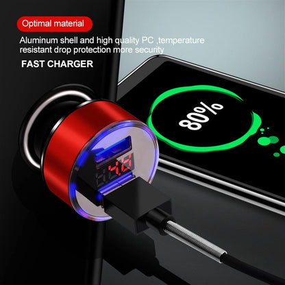 Dual USB Car Charger 3.1A Fast Charging with LED Digital Voltmeter – Cigarette Lighter Mobile Phone USB Adapter for 12V–24V Vehicles