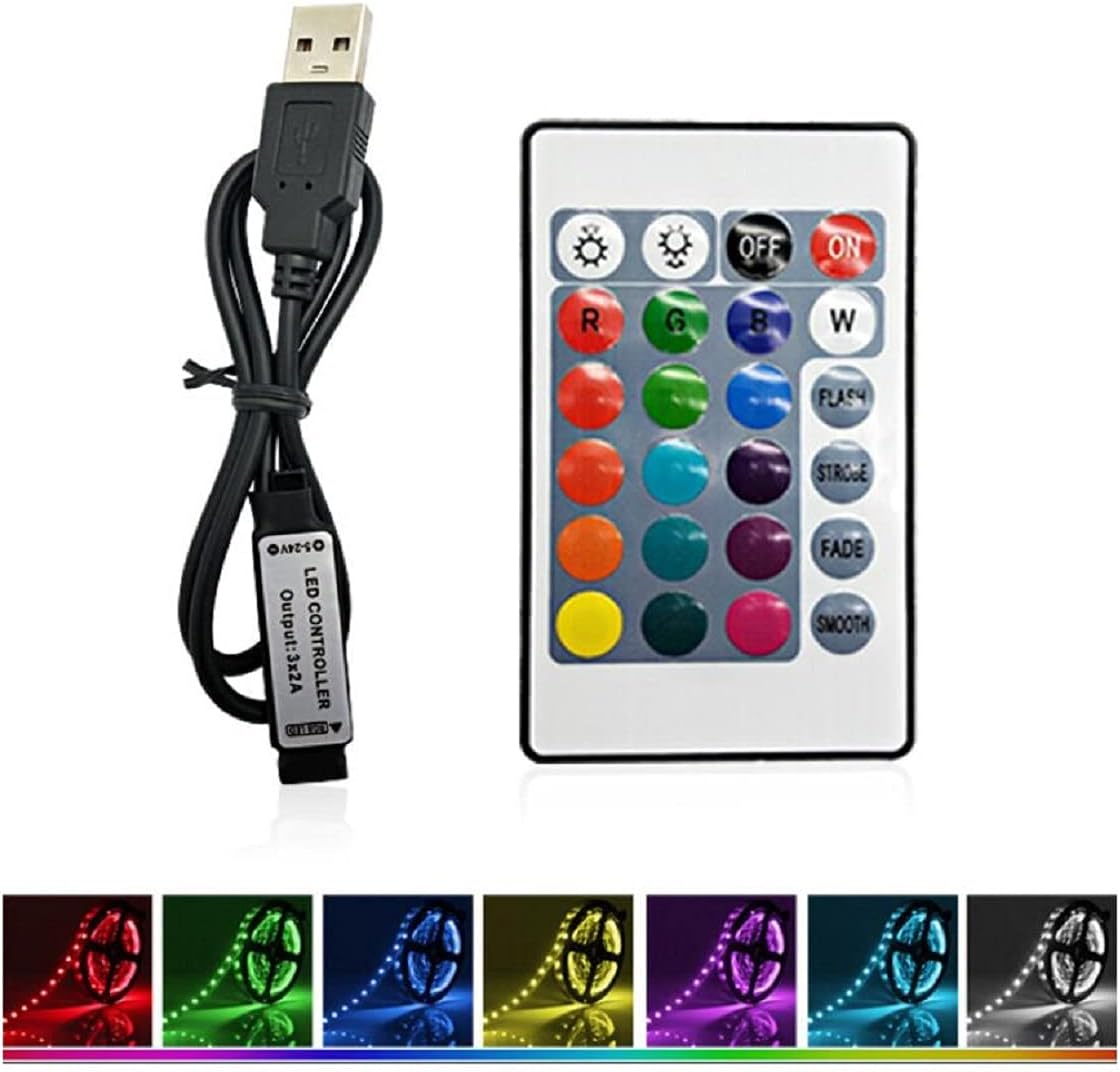 5V USB RGB LED Controller with IR Wireless Remote – 4-Pin 5050/2835/5630 LED Strip Controller (19cm / 1.5ft) for Color Changing Lights