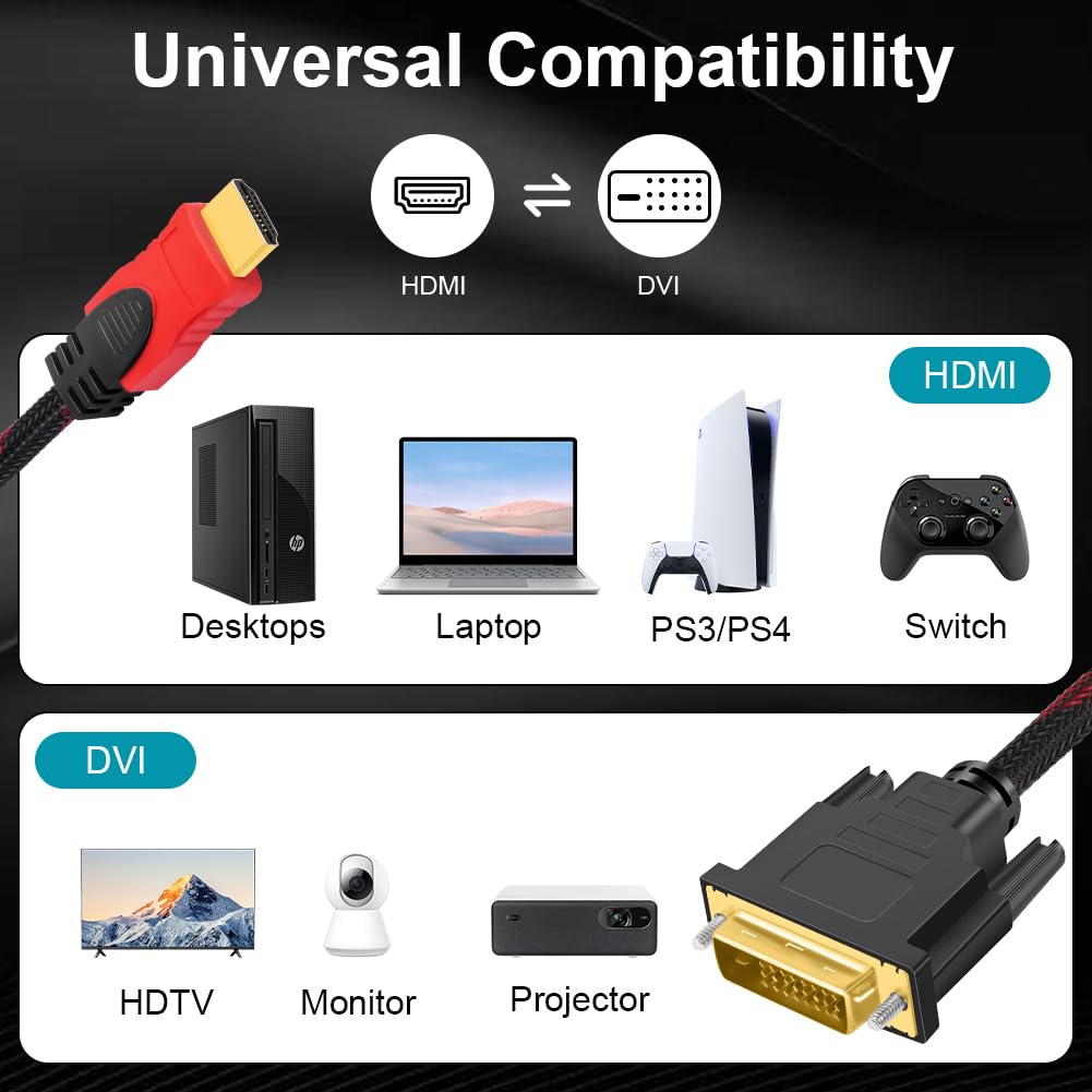 Branded HDMI to DVI Cable 2M (24+1 Pin) – Full HD 1080p Gold Plated Connector | Premium Quality Video Converter Cable