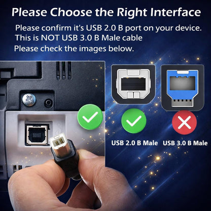 USB 2.0 Printer Cable A to B 3 Meter – High Speed 24AWG Copper Lead for Printer, Scanner & Fax | Durable USB Type A to Type B Connector (Black)