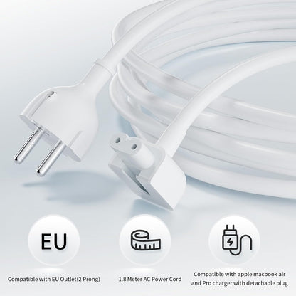 2 meter Extension Wall Cord Plug Eu Euro European Union Standard for Macbook 11 Inch 13 Inch 60w Macbook Pro 15- Or 17-inch 85w Power Adapter