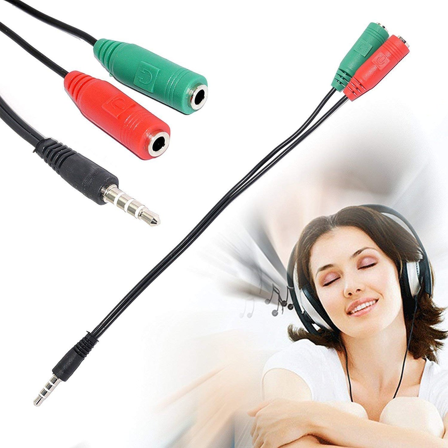 3.5mm Headphone & Mic Audio Y Splitter Cable – Dual Jack Adapter for PC/Laptop (Red/Green)