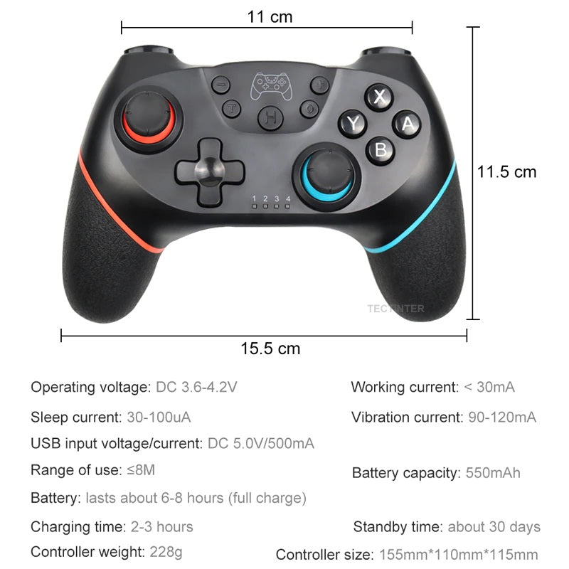 Wireless Controller for Nintendo Switch – Bluetooth Pro Gamepad with Adjustable Turbo, Dual Shock & Gyro Axis