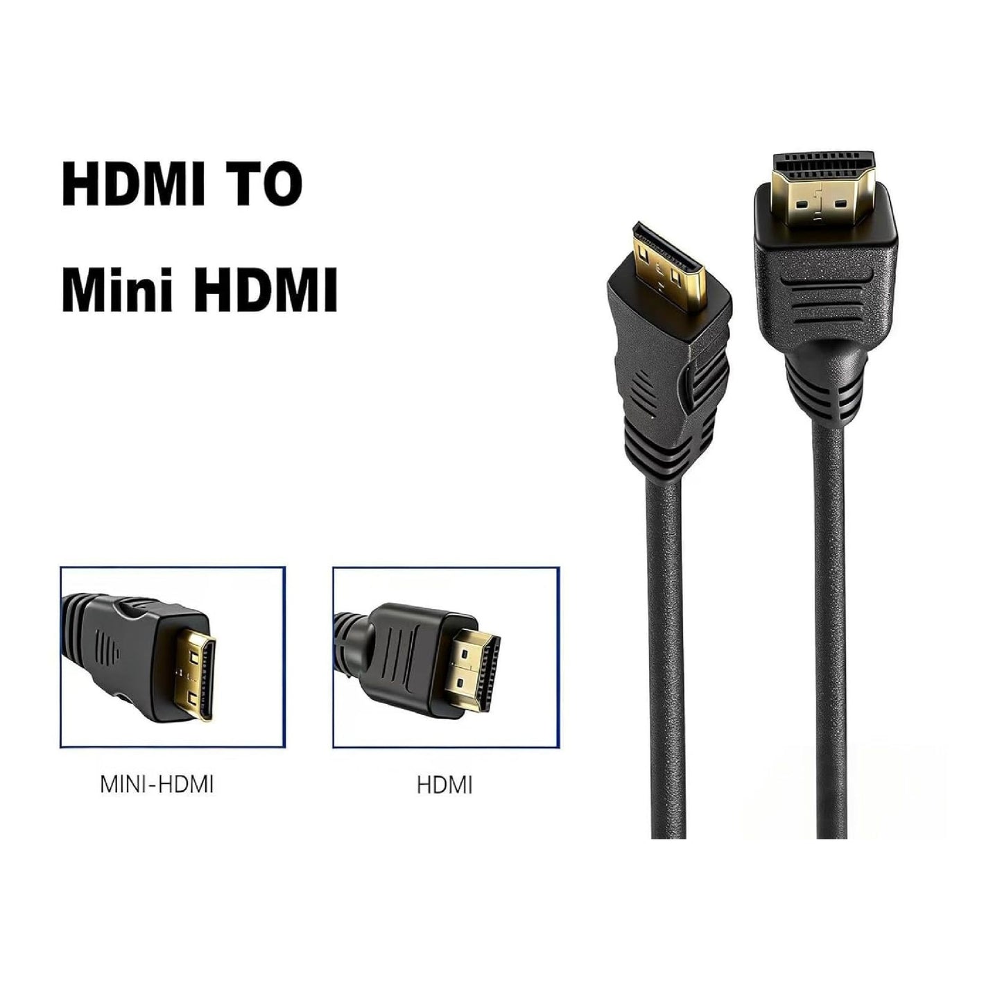 HDMI to Mini HDMI Cable 2 Meter | Gold Plated Male to Male High Speed HD Cable for Laptop, Tablet, Camera & Devices (Black)