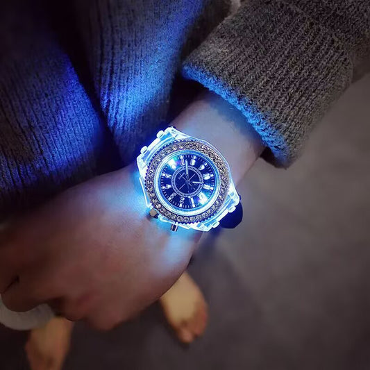 Bright Personality Rhinestone Led Fashion Trend Male and Female Student Couple Jelly Quartz Watch Intelligent  Community