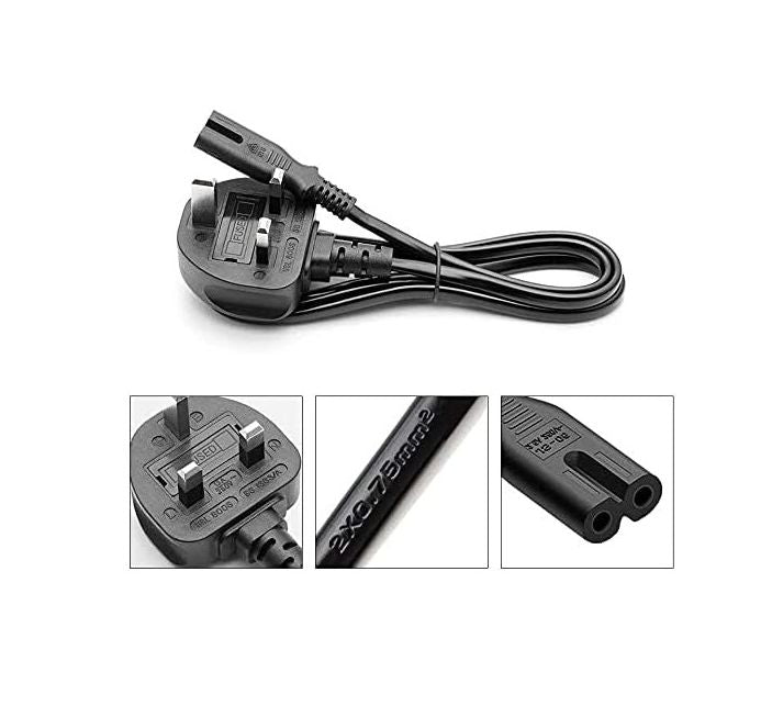 AC Power Cable – IEC C7 2‑Pin Universal UK Plug Mains Lead for PS4, Monitors, Smart TV, Printer & Computer