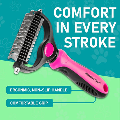 Pet Grooming BrushSingle Sided Shedding & Dematting Undercoat Rake for Dogs & Cats – Long Hair Pet Comb (Pink)