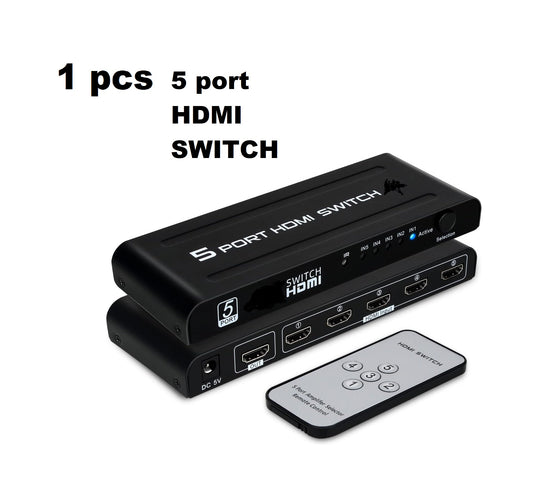 HDMI Switch 5 in 1 Out with Push Button, IR Remote & Power Adapter – 5 Port HDMI Switcher Selector Box with Amplifier, HDCP, DTS Dolby 7.1 Audio Support