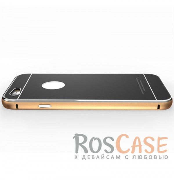 LUPHIE Metal Frame Metal Bumper Back Cover Case for iPhone 6/6s with Glossy Panel (Gold / Black)
