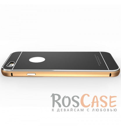 LUPHIE Metal Frame Metal Bumper Back Cover Case for iPhone 6/6s with Glossy Panel (Gold / Black)