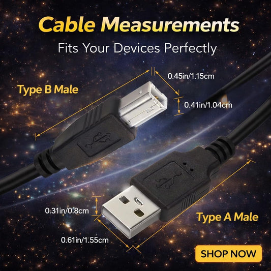 USB 2.0 Printer Cable A to B 3 Meter – High Speed 24AWG Copper Lead for Printer, Scanner & Fax | Durable USB Type A to Type B Connector (Black)
