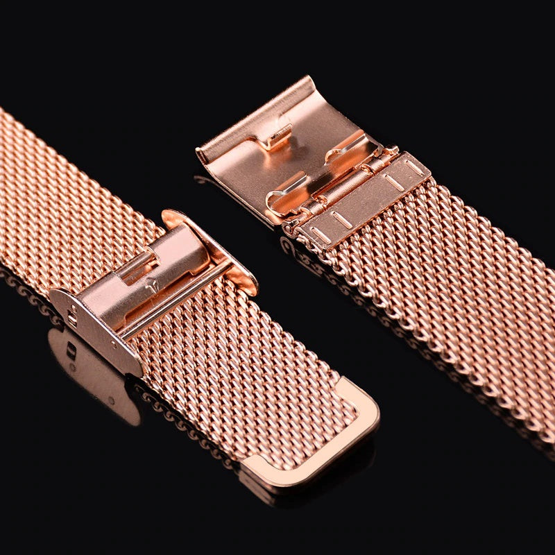 Strap Belt For Xiaomi Mi Band 3/4 Universal Metal Stainless Steel Buckle Milanese Watch Band(Rose Pink)