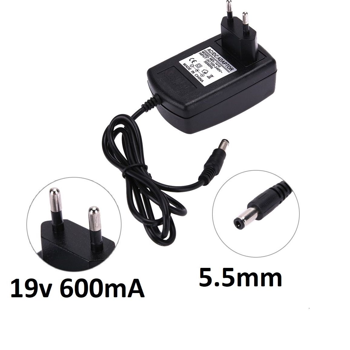 DC 19V 600mA Power Adapter 100-240V AC to DC Converter – 5.5mm Jack Universal Supply for Router, LED, CCTV & Electronics
